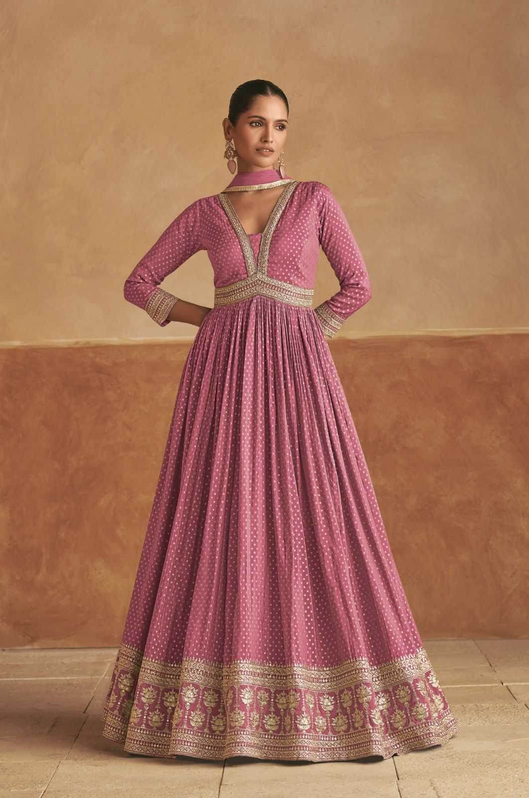 Pure Silk Embroidery Party Wear Gown - MYLUXURY LANE ENTERPRISE